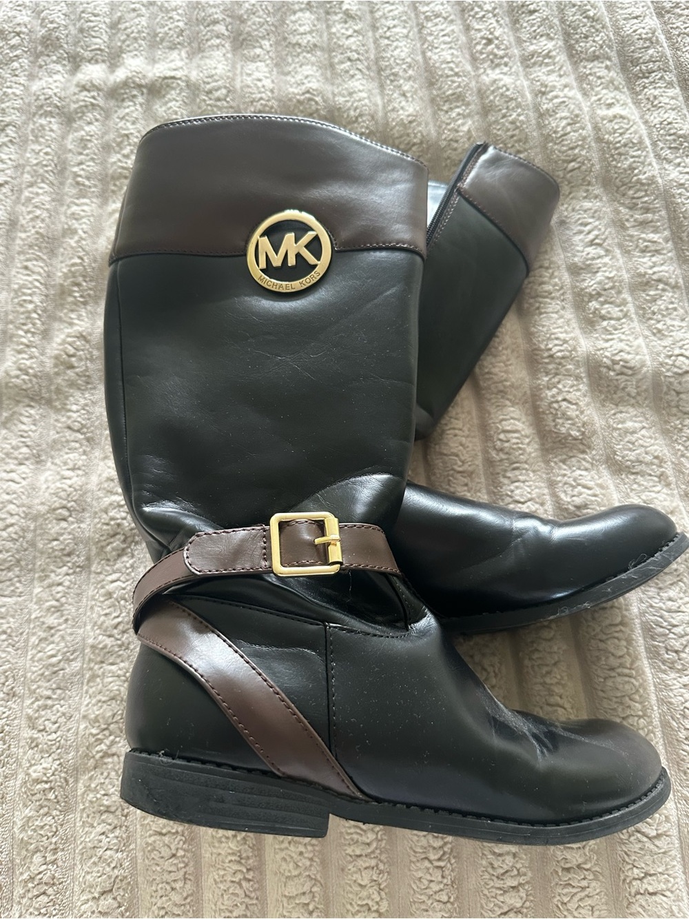 Michael Kors Black and Brown Logo Leather Riding Boots - kids